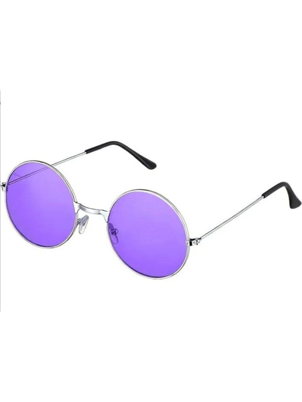 Retro Round Sunglasses With Silver Metal Frame & Light Purple Lenses